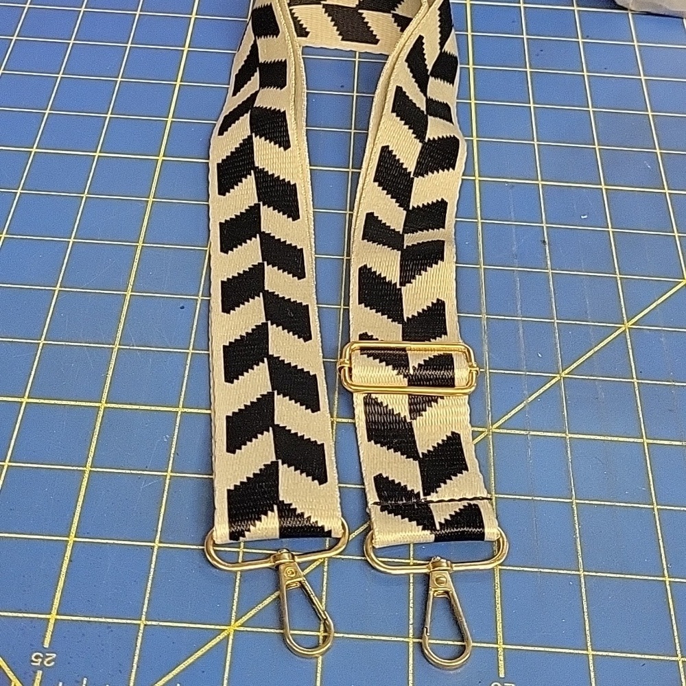 Chevron Patterned Bag 54" Strap with Gold Hardware Black & Gray